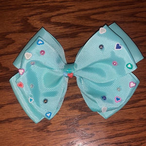 Girls Teal Bow with Hearts